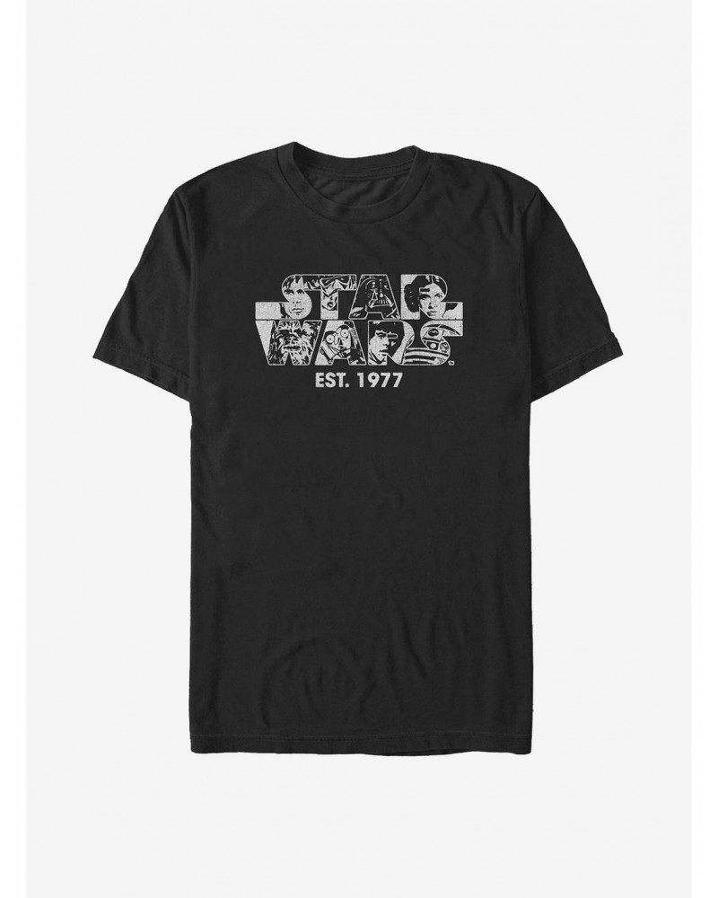 Star Wars Logo Filled Characters EST. 1977 T-Shirt $7.61 T-Shirts