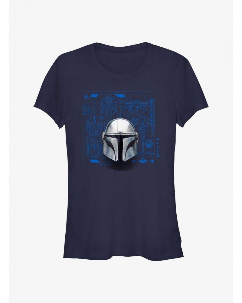 Star Wars The Mandalorian Mando Helmet Schematic Girls T-Shirt $7.28 T-Shirts