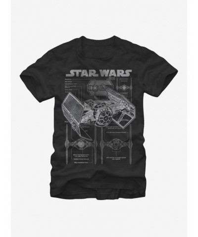 Star Wars TIE Fighter Blueprint T-Shirt $7.77 T-Shirts