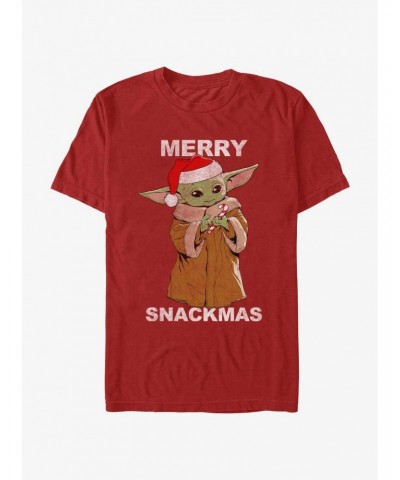 Star Wars The Mandalorian Grogu Merry Snackmas T-Shirt $7.45 T-Shirts