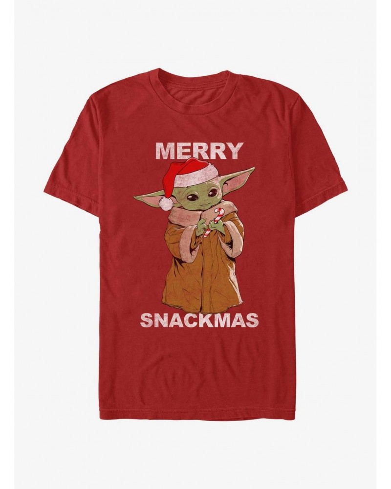 Star Wars The Mandalorian Grogu Merry Snackmas T-Shirt $7.45 T-Shirts