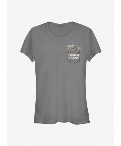 Star Wars The Mandalorian The Child Precious Cargo Faux Pocket Girls T-Shirt $6.15 T-Shirts